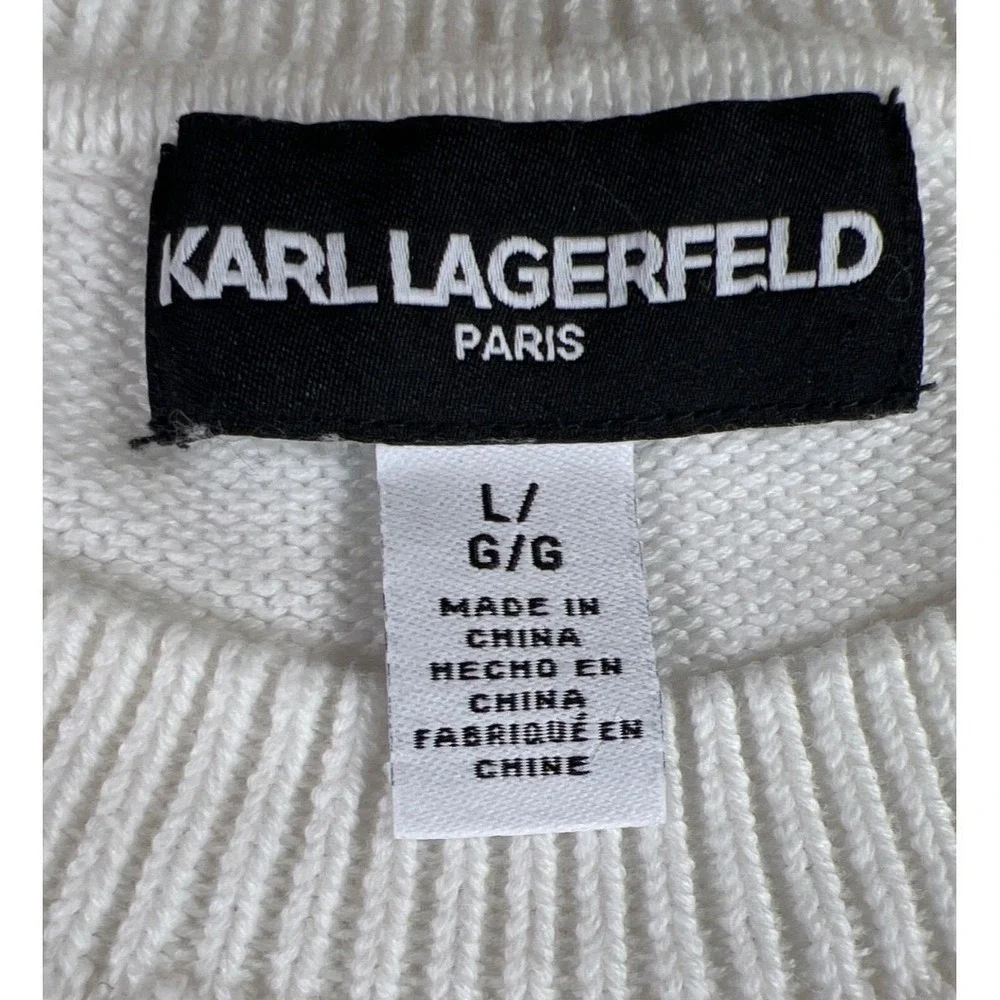 Karl Lagerfeld Sweater Paris Womens Large White Bonjour Black Lettering Classic